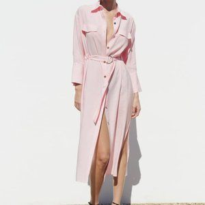Zara Pastel Pink Midi shirt dress Sz S
